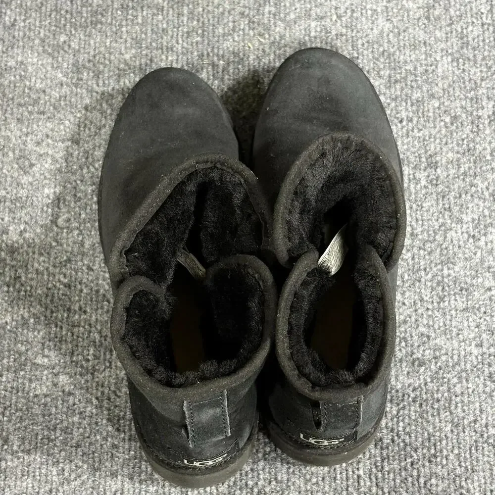 UGG Ankle Boots Womens Size 6.5 Black Suede Shearling Lined Wedge 1012497